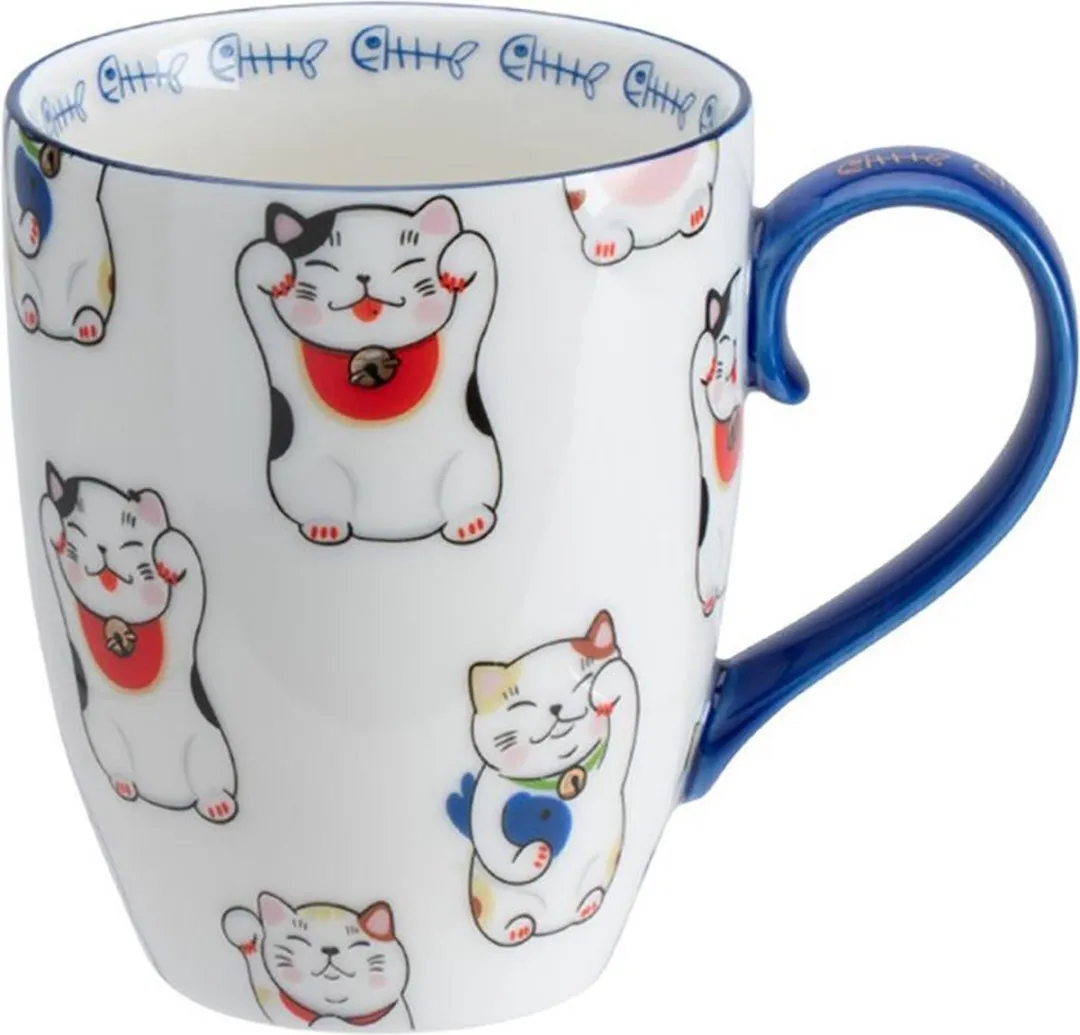 Tokyo Design Studio Kawaii Gelukskat Mok 380ml - Porselein - Wit