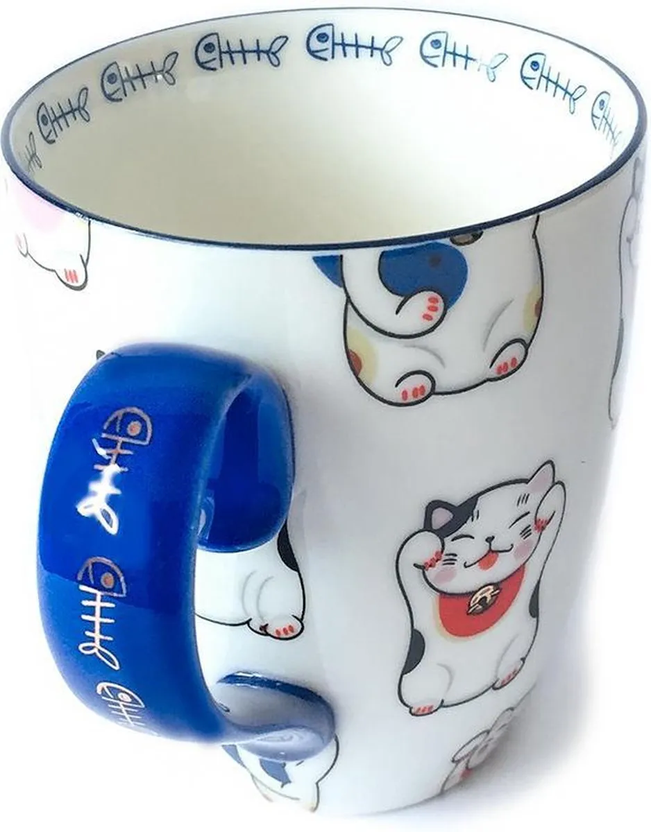 Tokyo Design Studio Kawaii Gelukskat Mok 380ml - Porselein - Wit