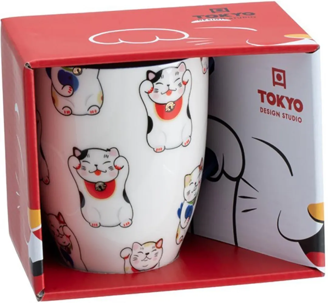 Tokyo Design Studio Kawaii Gelukskat Mok 380ml - Porselein - Wit