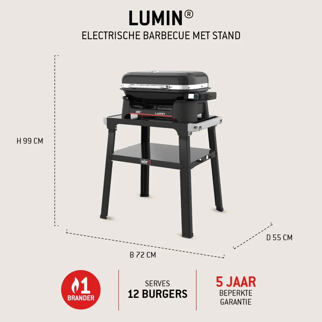 Weber Lumin Elektrische Barbecue - 12 Hamburgers - Zwart
