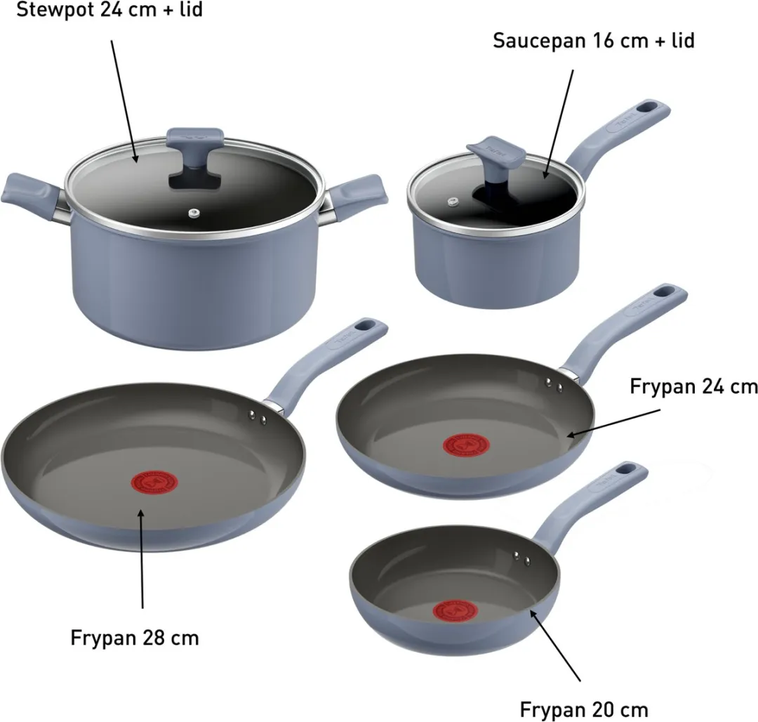 Tefal Cera Color ON G922S704 Keramische Pannenset 7-delig - Blauw