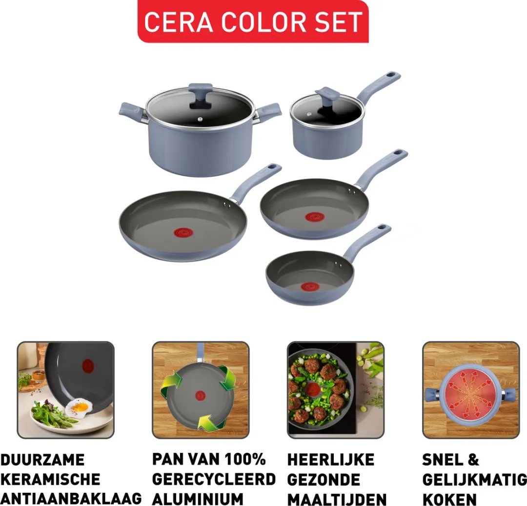 Tefal Cera Color ON G922S704 Keramische Pannenset 7-delig - Blauw - afbeelding 6 van 6
