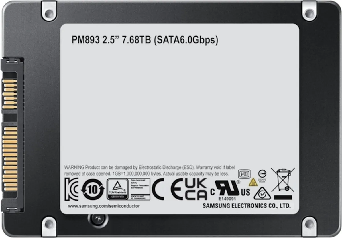 Samsung PM893 MZ-7L37T600 SSD 3,84TB - 2.5" SATA III - Zwart