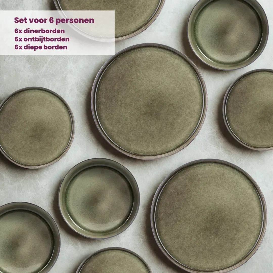 Cosy&Trendy Quintana Serviesset 18-delig - 6 Personen - Groen