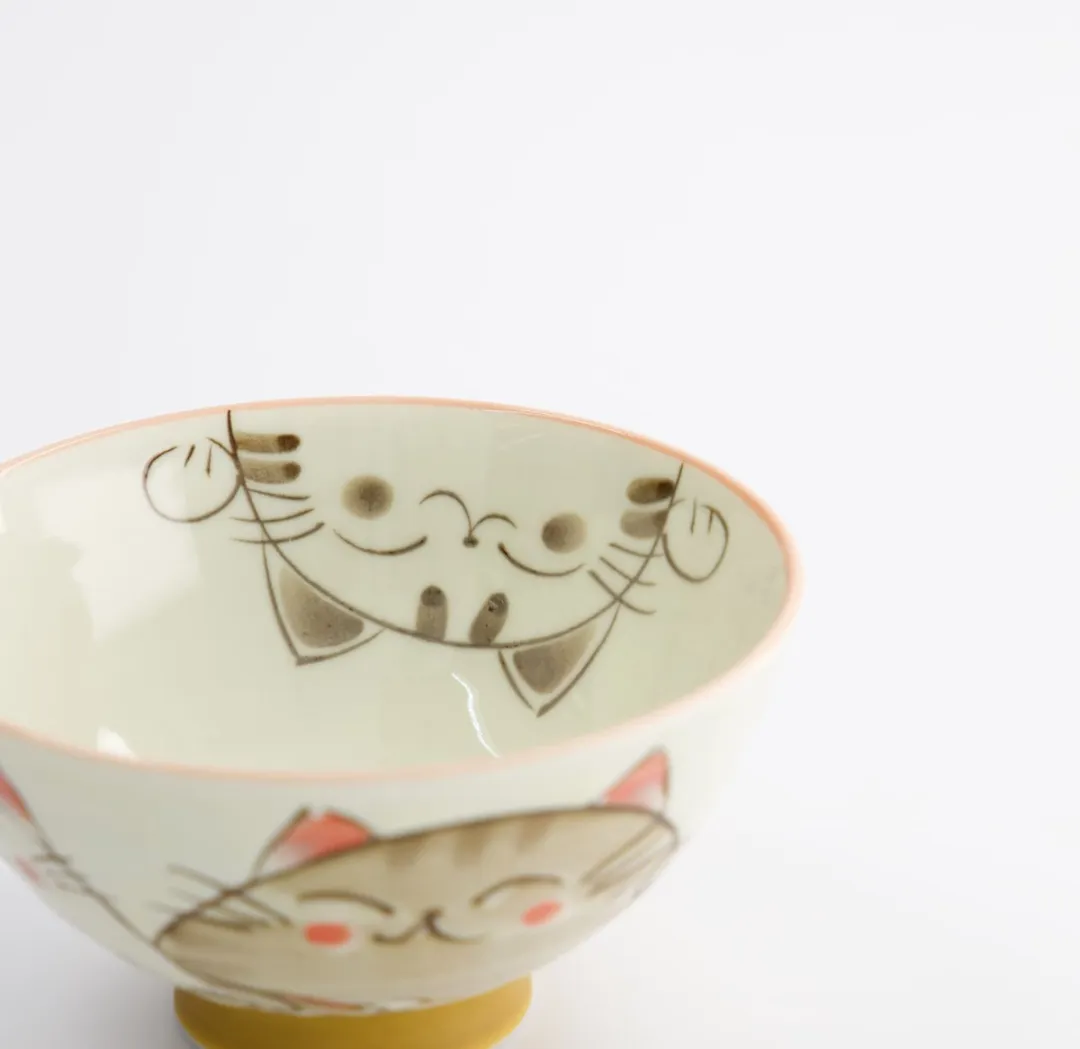 Tokyo Design Studio Kawai Kom met Kattenfiguur - 300ml - 11.5cm - Wit/Rozig
