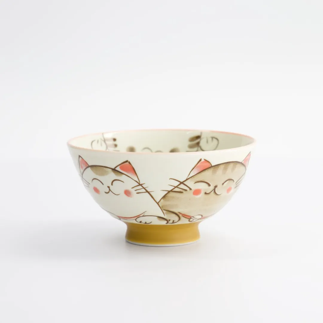 Tokyo Design Studio Kawai Kom met Kattenfiguur - 300ml - 11.5cm - Wit/Rozig