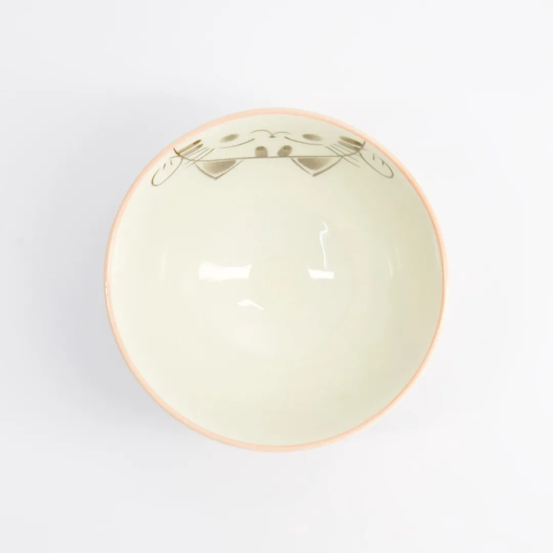 Tokyo Design Studio Kawai Kom met Kattenfiguur - 300ml - 11.5cm - Wit/Rozig