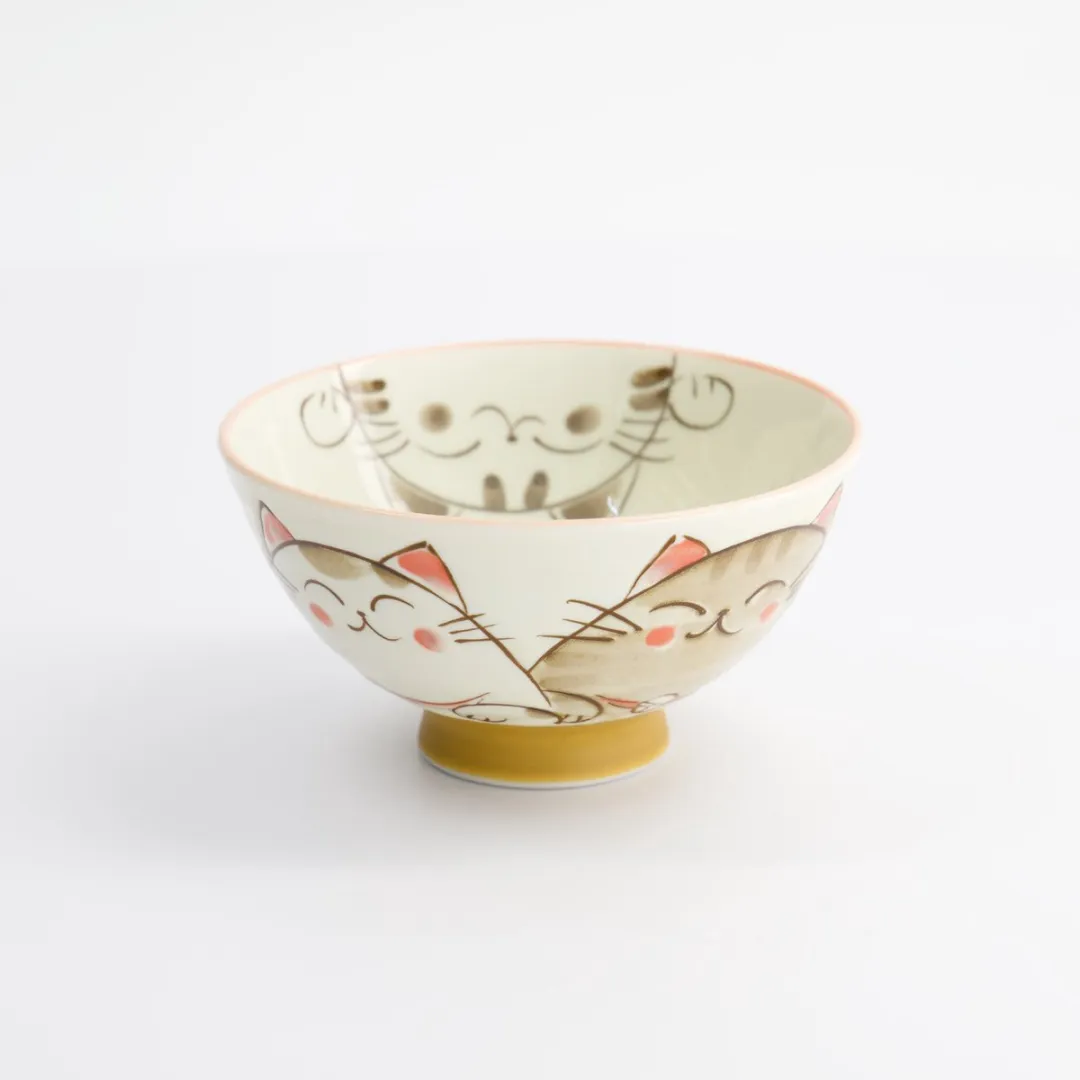 Tokyo Design Studio Kawai Kom met Kattenfiguur - 300ml - 11.5cm - Wit/Rozig