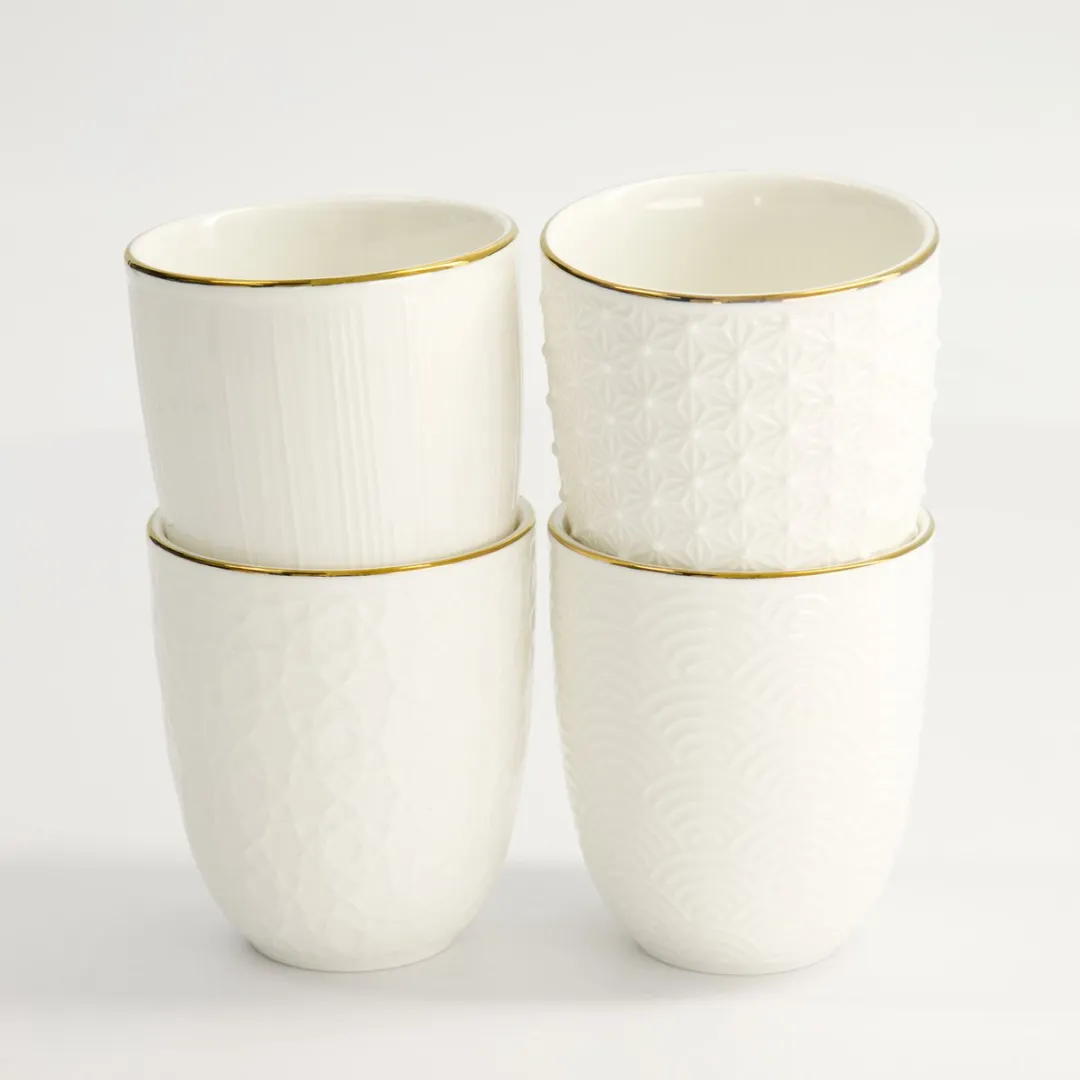 Tokyo Design Studio Nippon White Gold Rim Theekopjes - 4-delig 200ml