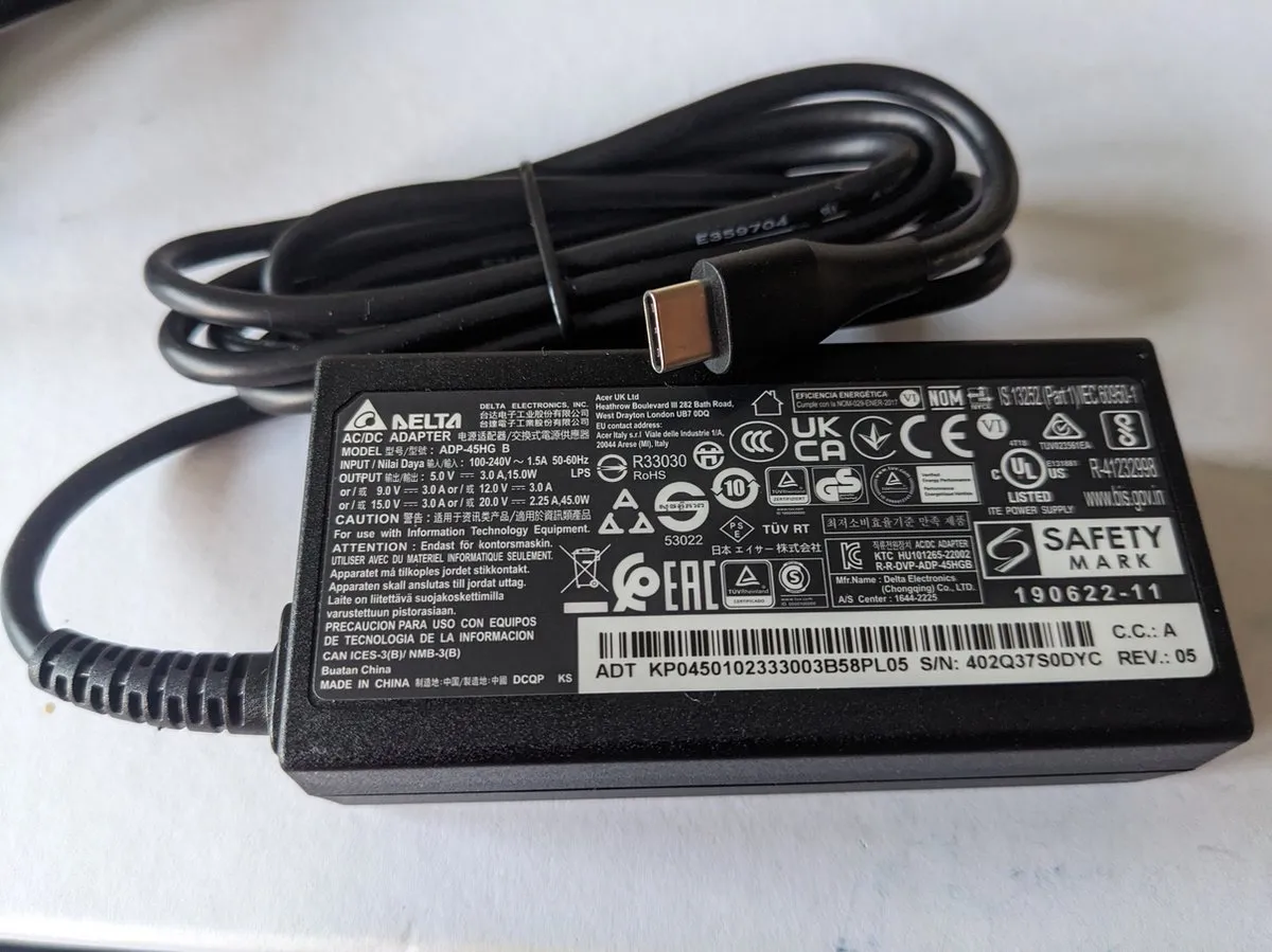 Acer ADP-45VE AC Adapter 45W USB-C - Zwart