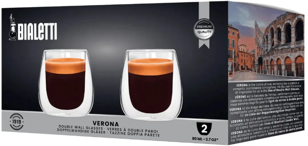 Bialetti Verona DBW014 Dubbelwandige Glazen 80ml - 2 Stuks