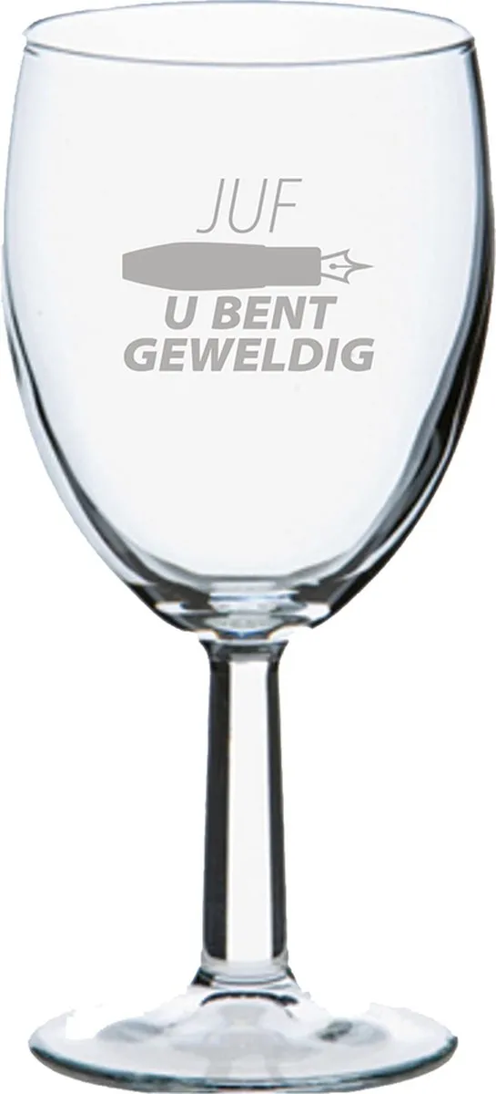 Pasabahce Gegraveerd Wijnglas Juf Geweldig 24,5cl