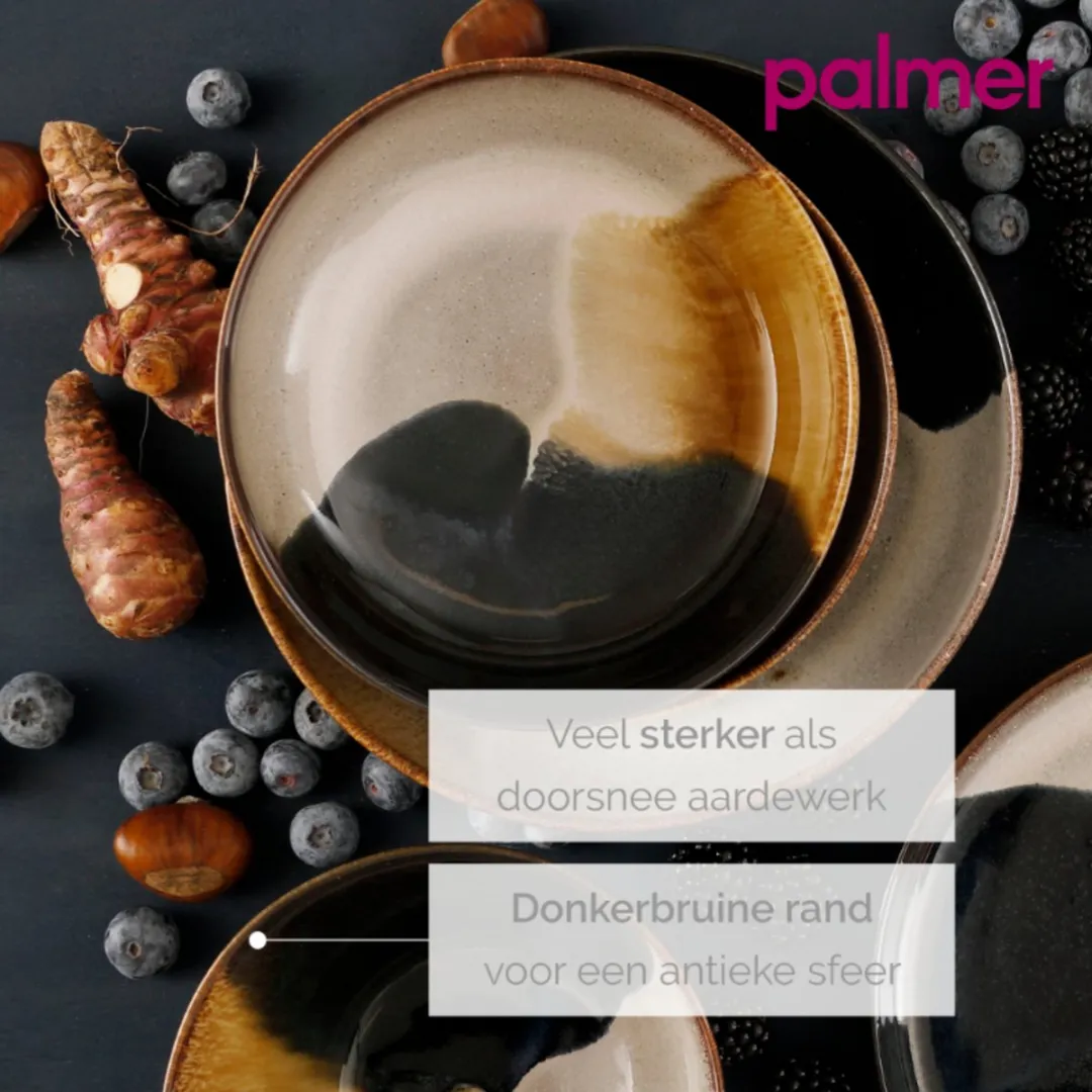 Palmer Aquarel Schaal 80cl - 2 Stuks - Beige/Blauw