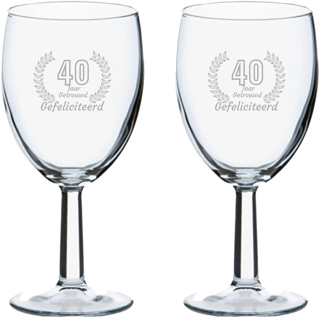 Pasabahce Gefeliciteerd 40 Jaar Getrouwd Wijnglazen Set