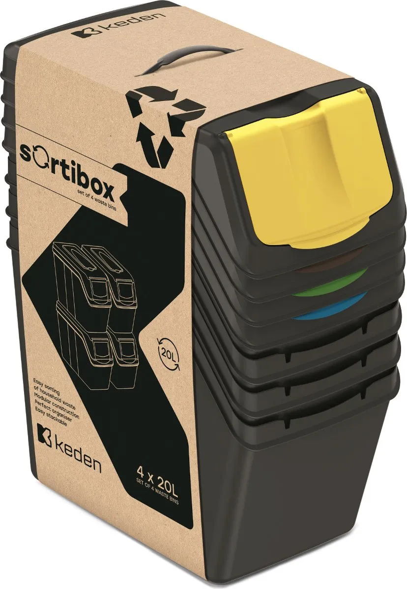 Prosperplast Keden SORTI BOX Prullenbak - 4x20L Zwart