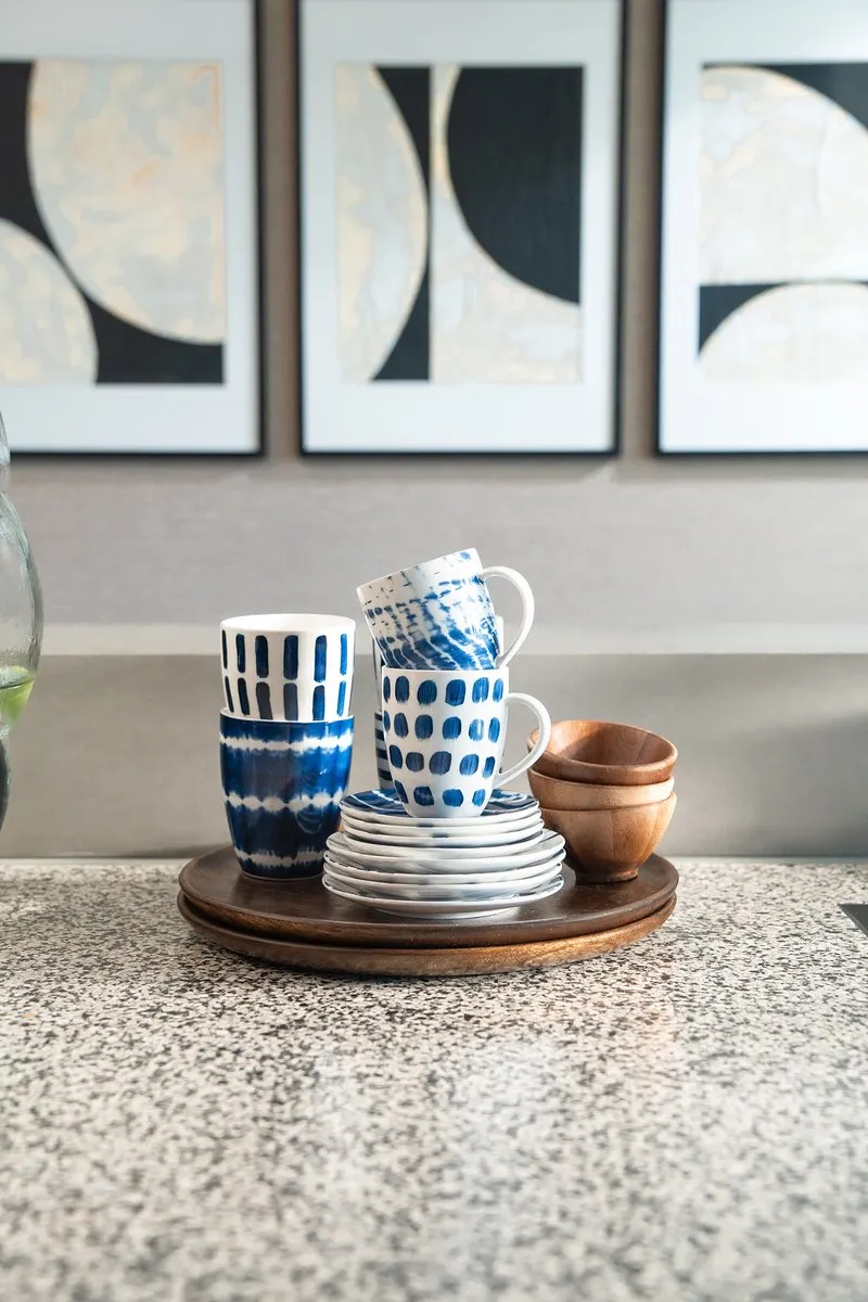 vtwonen Beschilderde Ontbijtset 52.020.044 - 3-delig Blauw/Wit