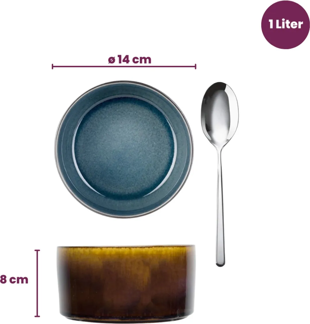 Cosy&Trendy Kleine Kom Quintana Blauw - 4 Stuks ø14cm 1000ml - afbeelding 6 van 6