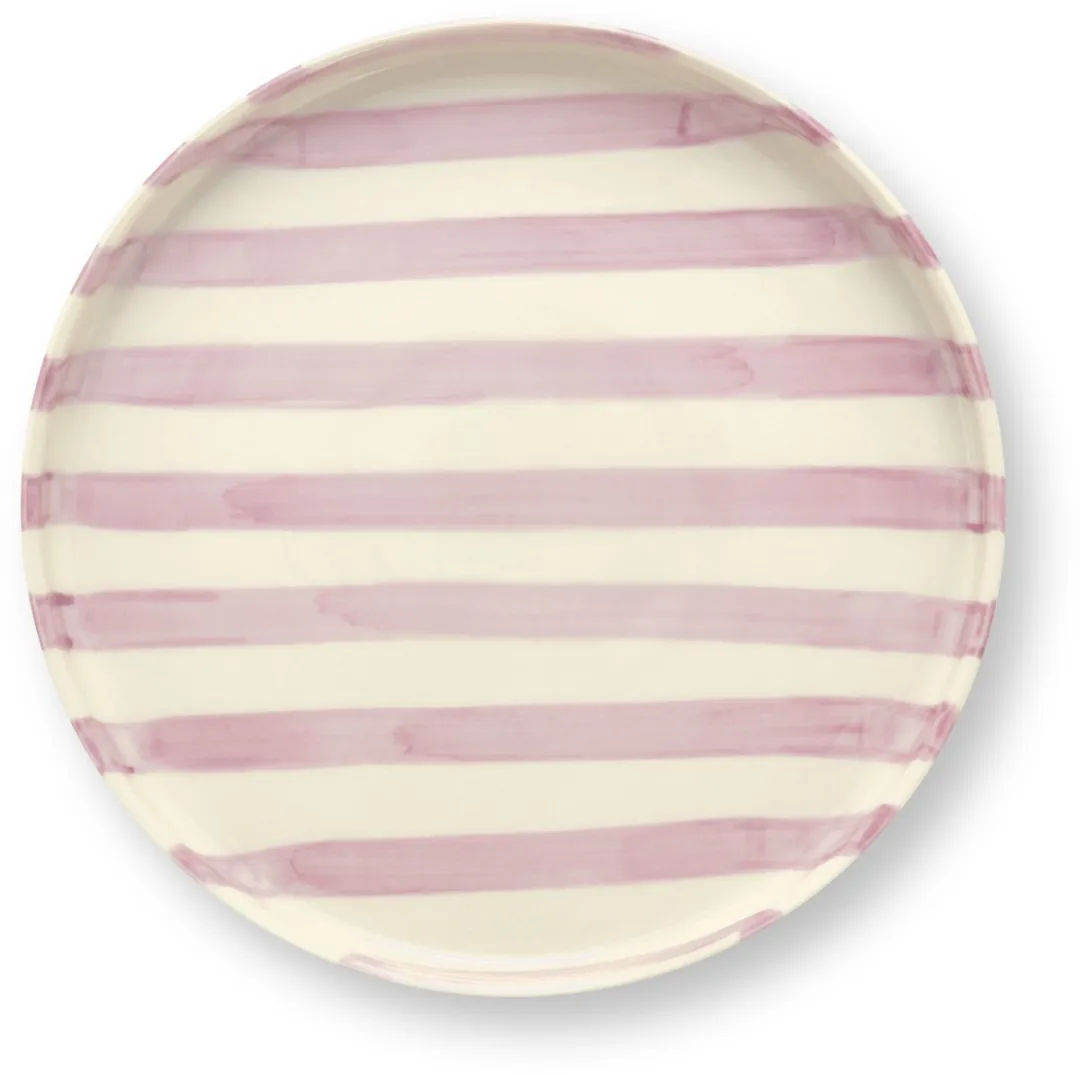 vtwonen Lunchbord Strepen Lila - 20cm - Keramiek - 2 Stuks