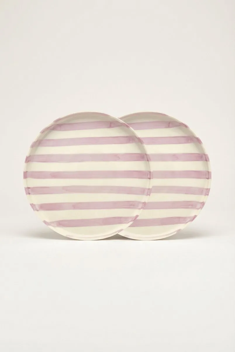 vtwonen Lunchbord Strepen Lila - 20cm - Keramiek - 2 Stuks