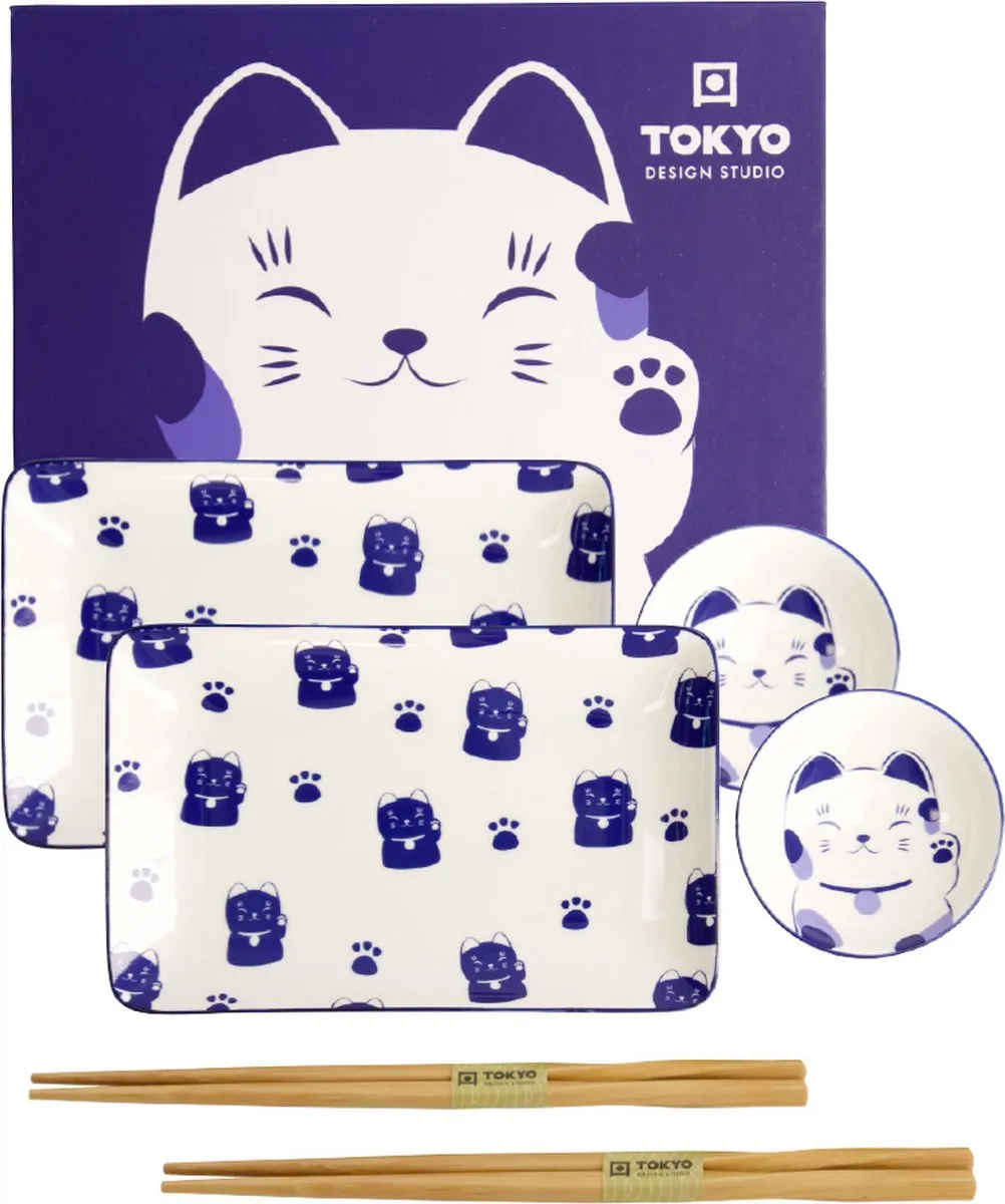 Tokyo Design Studio Maneko Blauw Sushi Set 6-delig