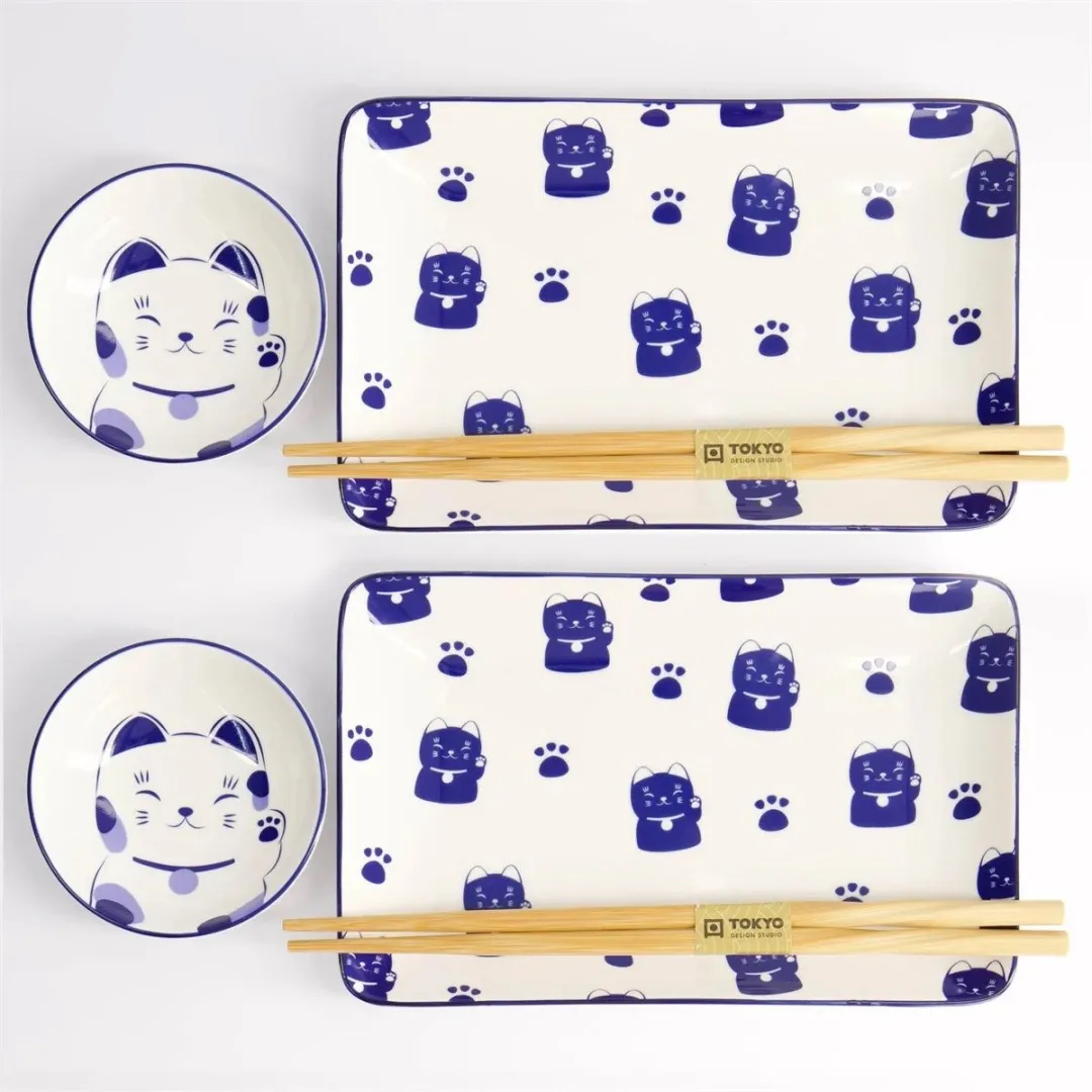 Tokyo Design Studio Maneko Blauw Sushi Set 6-delig - 2 Personen