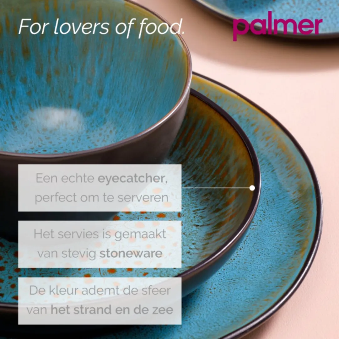 Palmer Lotus Pastabord 6 Stuks - Ø21cm - Turquoise/Zwart