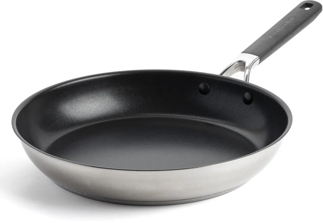 KitchenAid Stainless Steel Braadpan 28cm - PFAS-vrije antikleeflaag - Braadpan Inductie - Keramische pan - Ovenbestendig tot 160°C - Vaatwasserbestendig - Zilver