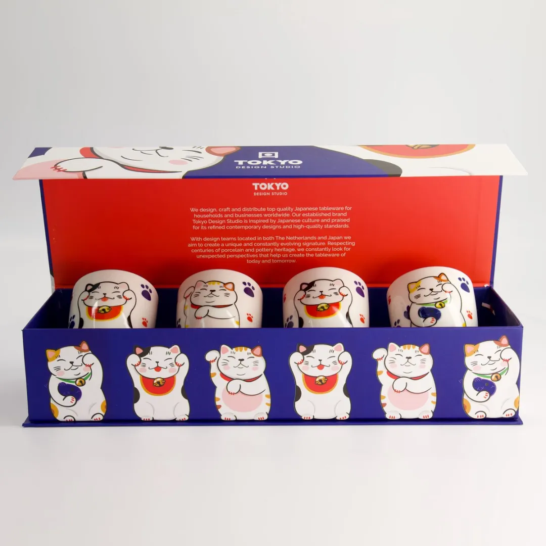 Tokyo Design Studio Kawaii Lucky Cat Koppenset 4 Stuks - 170ml - Meerkleurig