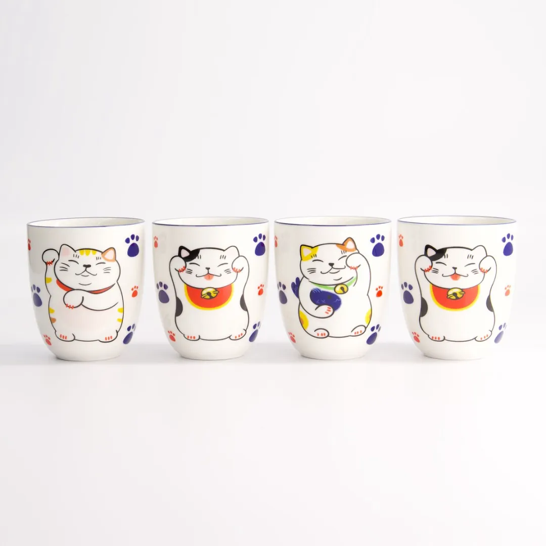 Tokyo Design Studio Kawaii Lucky Cat Koppenset 4 Stuks - 170ml - Meerkleurig
