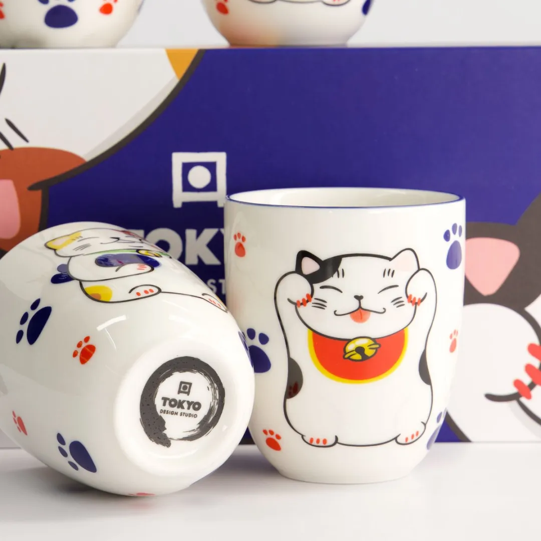 Tokyo Design Studio Kawaii Lucky Cat Koppenset 4 Stuks - 170ml - Meerkleurig