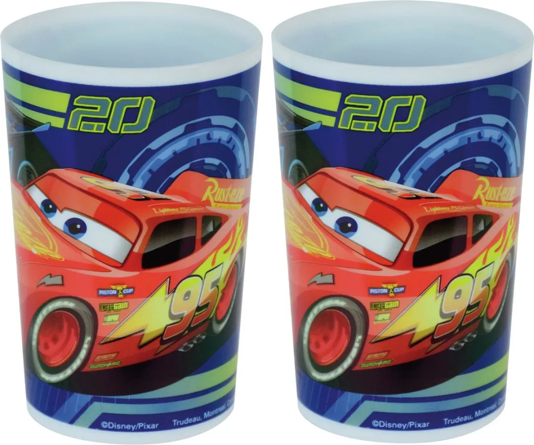 Disney Cars beker - 4x - 220 ml - kunststof - drinkbeker - kinderbeker - Onbreekbare kinder bekers