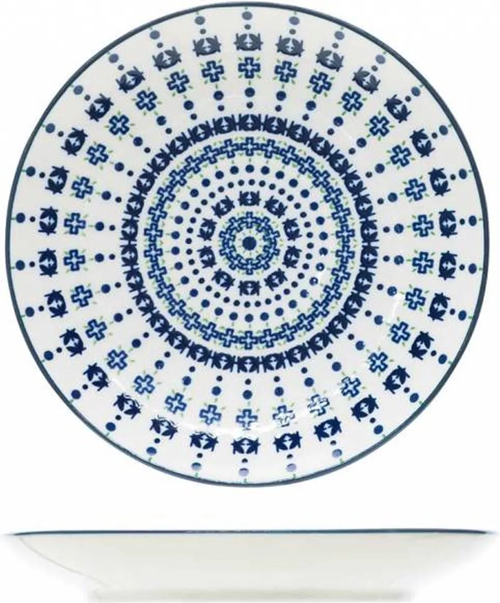 Cosy&Trendy Hygge Schotel D14cm Bone China - 1 Stuk - Wit Blauw - afbeelding 3 van 3