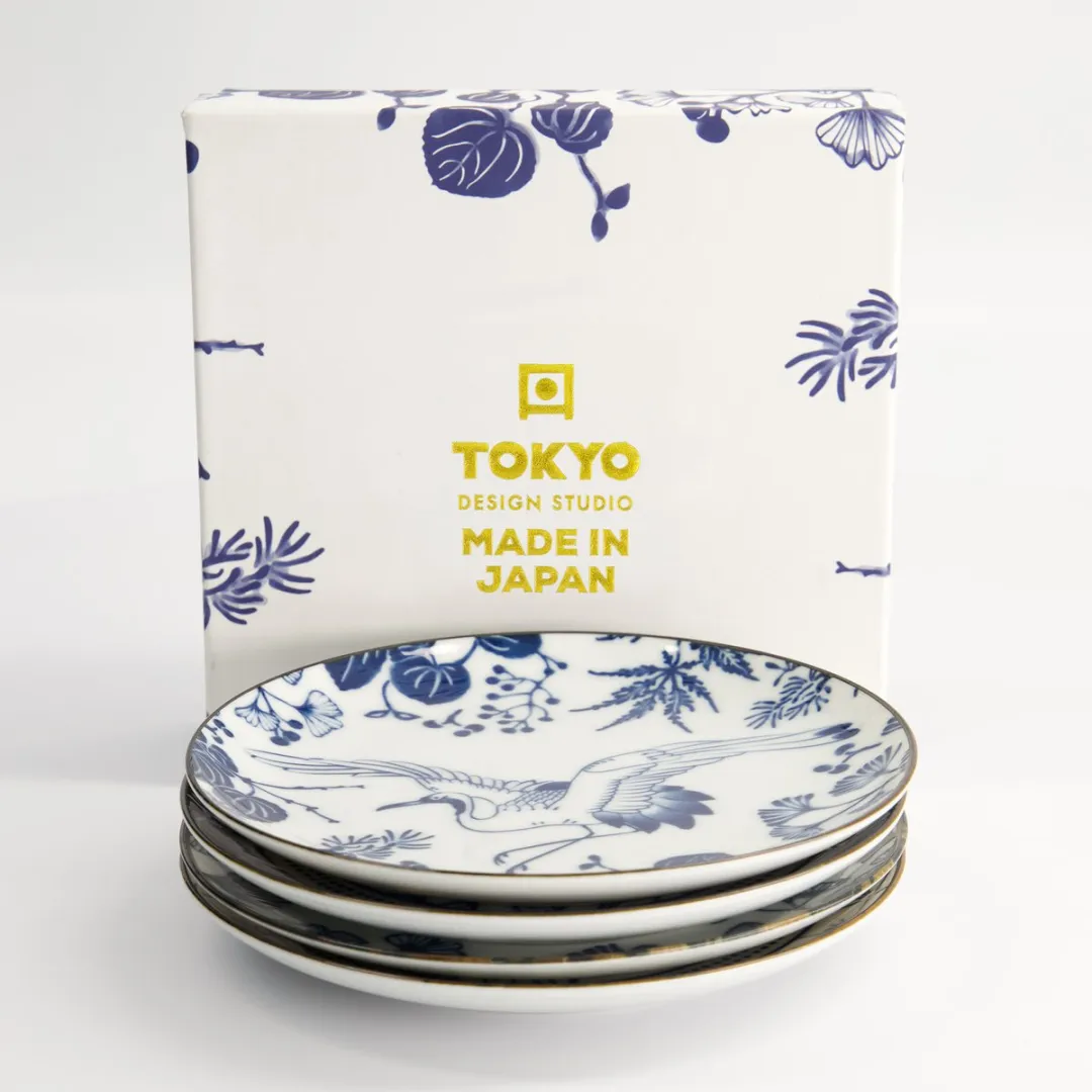Tokyo Design Studio Flora Japonica Bordenset 4-delig - 16cm - Porselein - Blauw/Wit