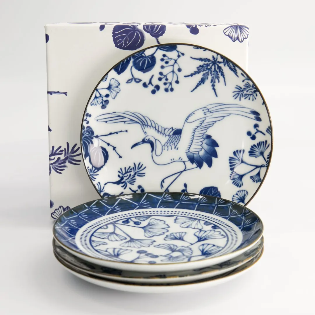 Tokyo Design Studio Flora Japonica Bordenset 4-delig - 16cm - Porselein - Blauw/Wit
