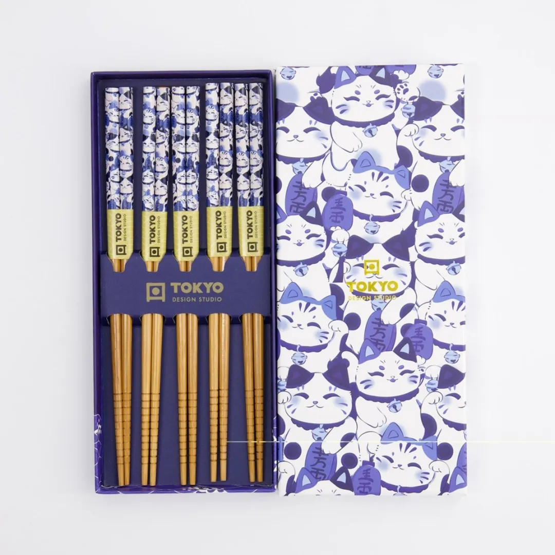 Tokyo Design Studio Lucky Cat Eetstokjes - 5 Stuks Blauw