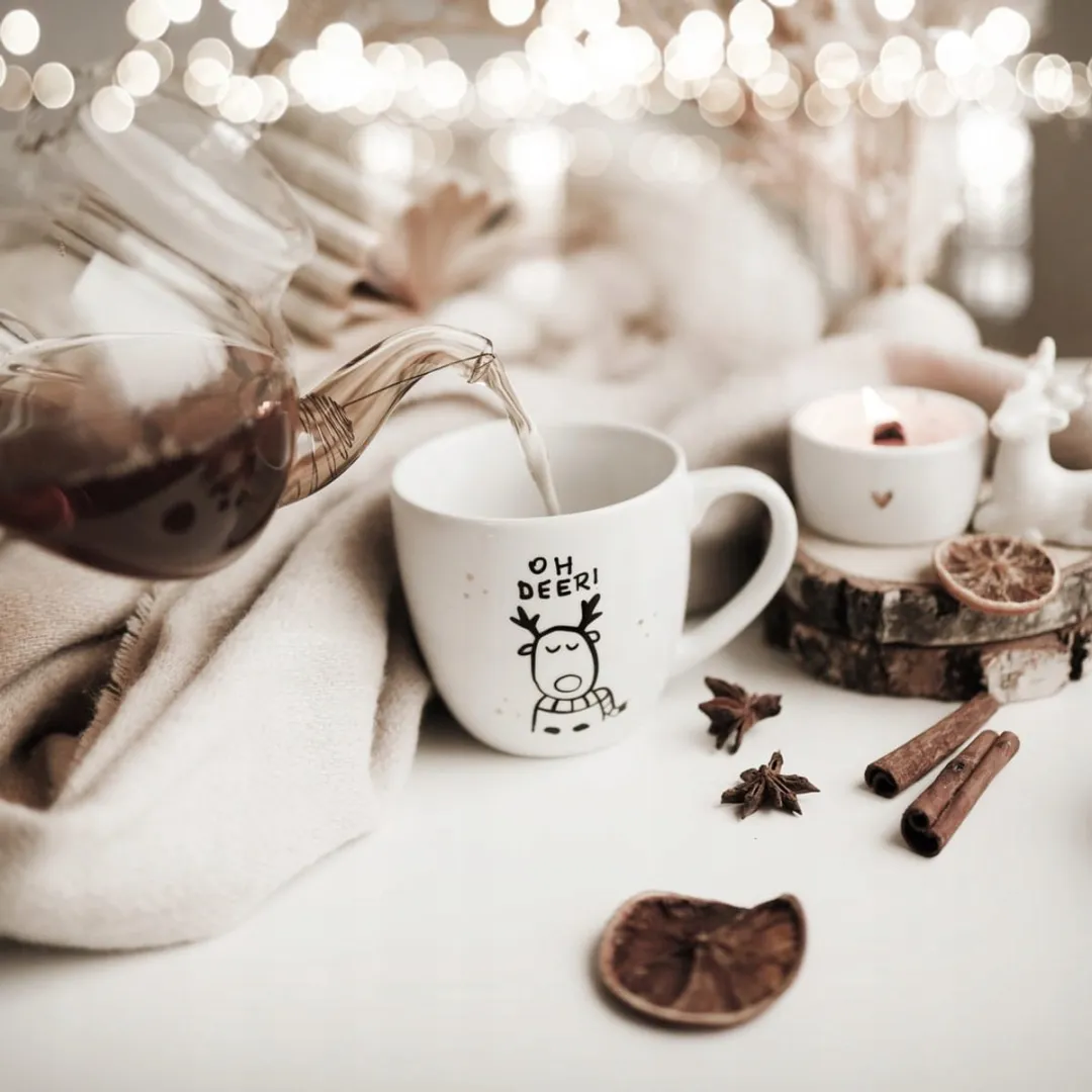 Cosy&Trendy Porseleinen Mok 'Oh Deer' 300ml - Wit/Zwart/Geel