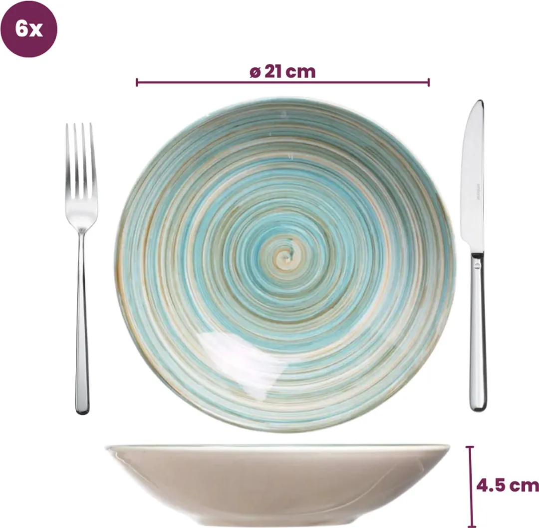 Cosy&Trendy Turbolino Diep Bord Ø21cm - Blauw - 6 Stuks