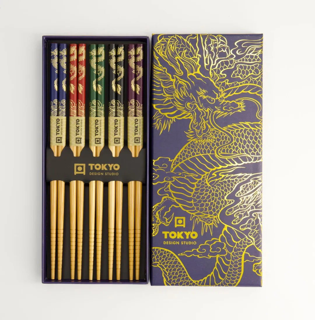 Tokyo Design Studio Eetstokjes Giftset Dragon - 5 Paar - 22.5cm