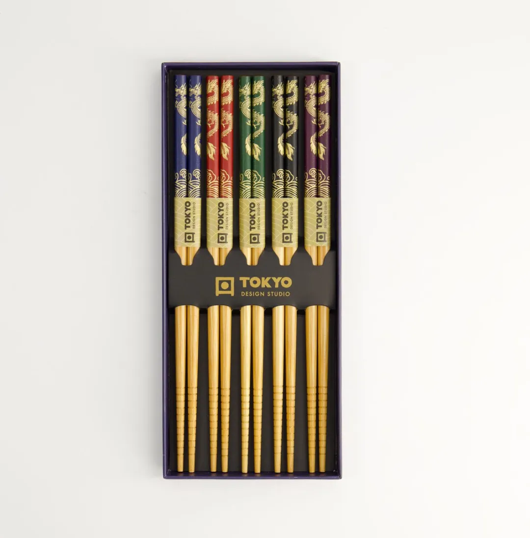 Tokyo Design Studio Eetstokjes Giftset Dragon - 5 Paar - 22.5cm