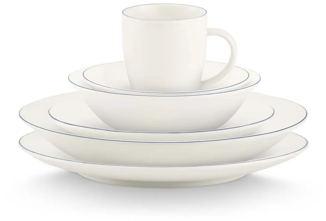 vtwonen Diner Serviesset Line 52.020.049 - 6 Persoons - Blauw/Wit