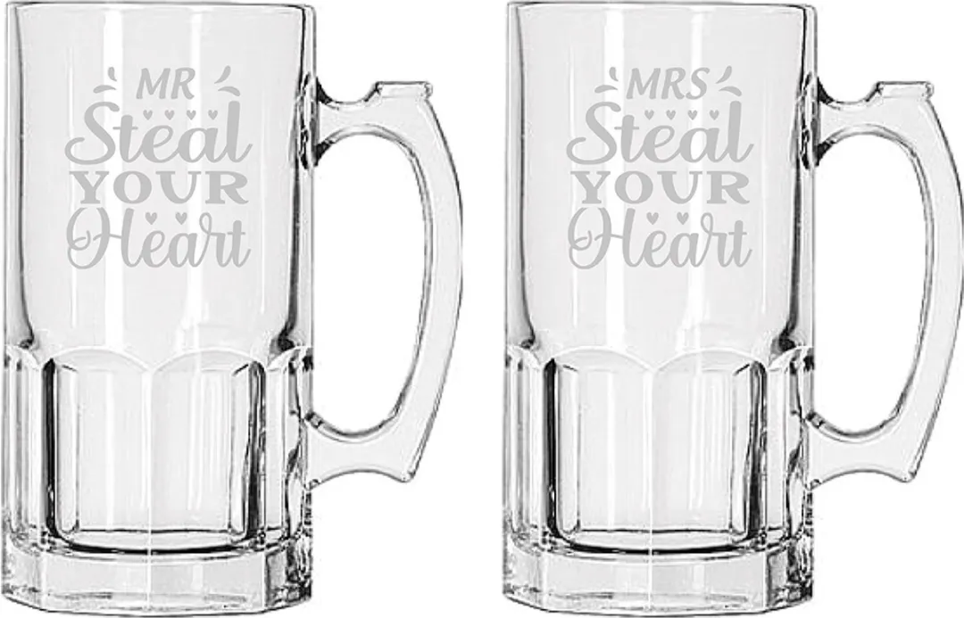 Libbey Mr. Steal Your Heart & Mrs. Steal Your Heart Gegraveerde Bierpullen 1L