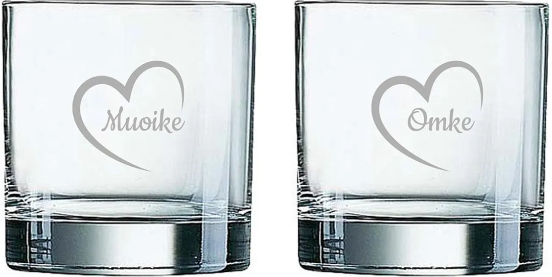 Arcoroc Whiskeyglas Gegraveerd Muoike mei hert & Omke mei hert