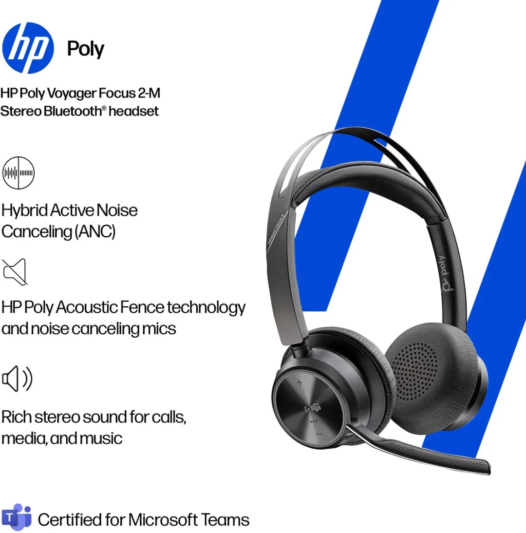 Poly Voyager Focus 2 Headset - Noise Cancelling - Zwart