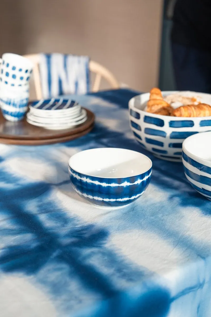 vtwonen Tie-Dye Kommen Blauw/Wit - 4 Stuks 15cm