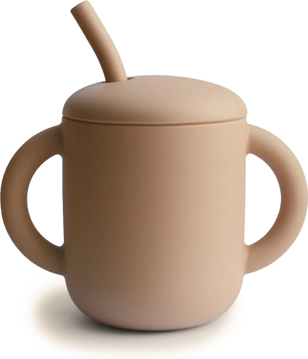Mushie - Oefenbeker met Deksel en Rietje - Oefenbeker - Natural