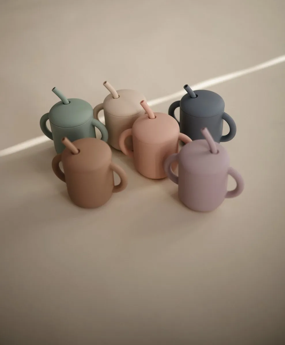 Mushie - Oefenbeker met Deksel en Rietje - Oefenbeker - Natural