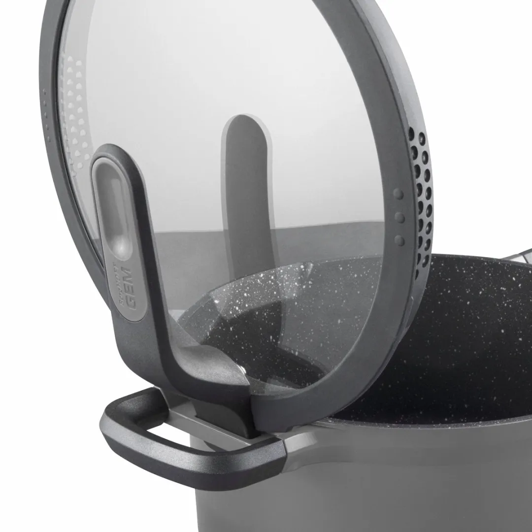 Kookpot met deksel en hittebestendige handvaten grijs 24 cm - Grijs - PFAS-vrij