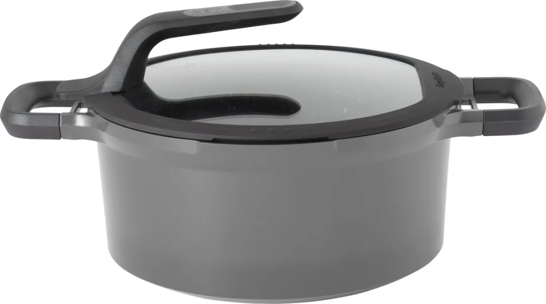 Kookpot met deksel en hittebestendige handvaten grijs 24 cm - Grijs - PFAS-vrij