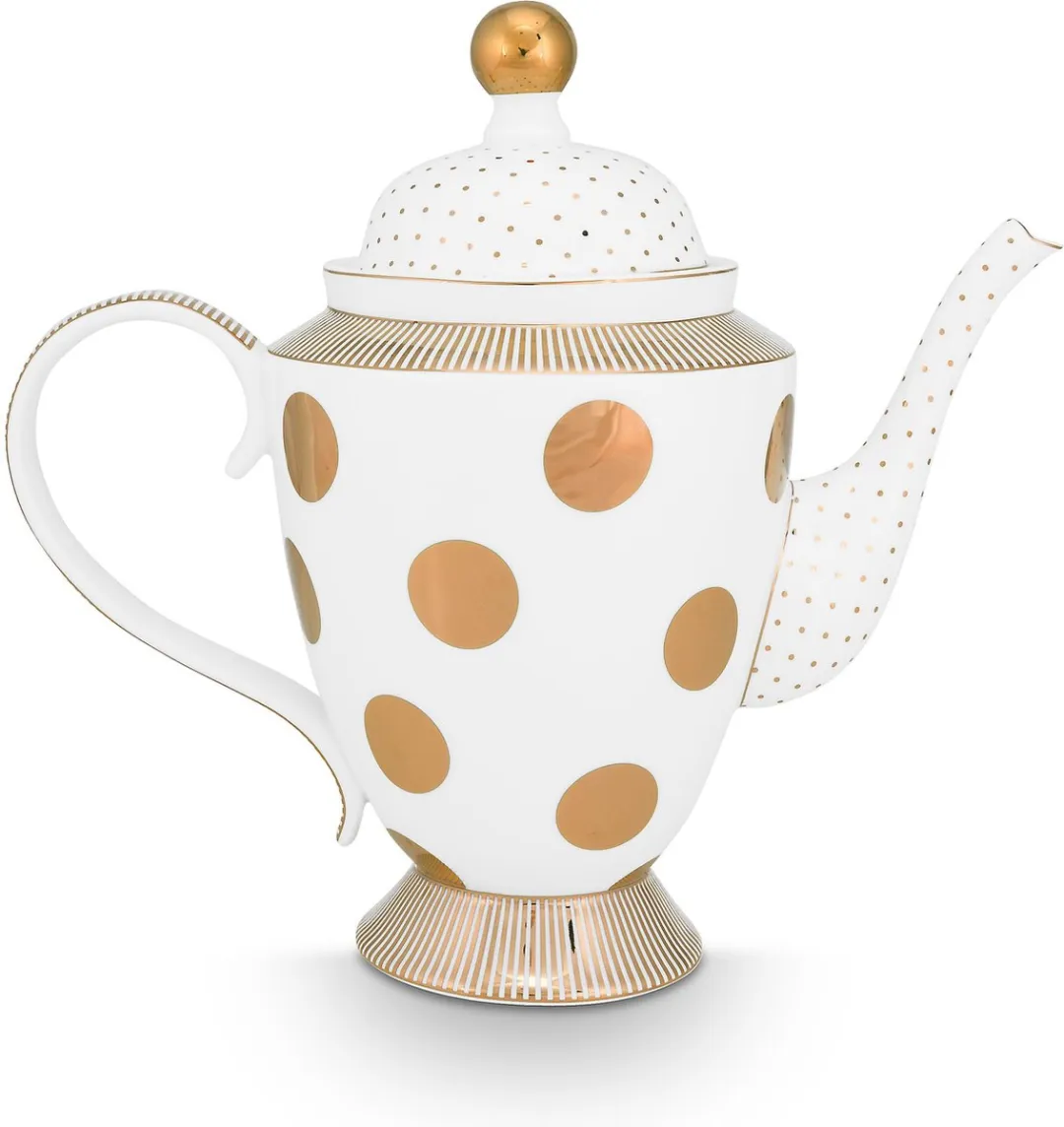 Pip Studio Dot Delight Theepot 1.25L - Porselein Wit met Gouden Stippen