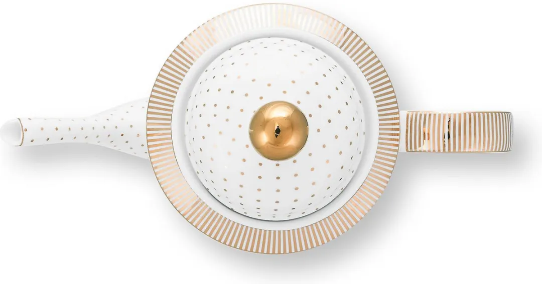 Pip Studio Dot Delight Theepot 1.25L - Porselein Wit met Gouden Stippen